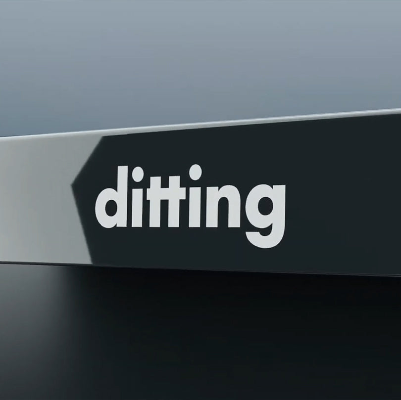 Close-up of a black and gray product with 'ditting' branding.
