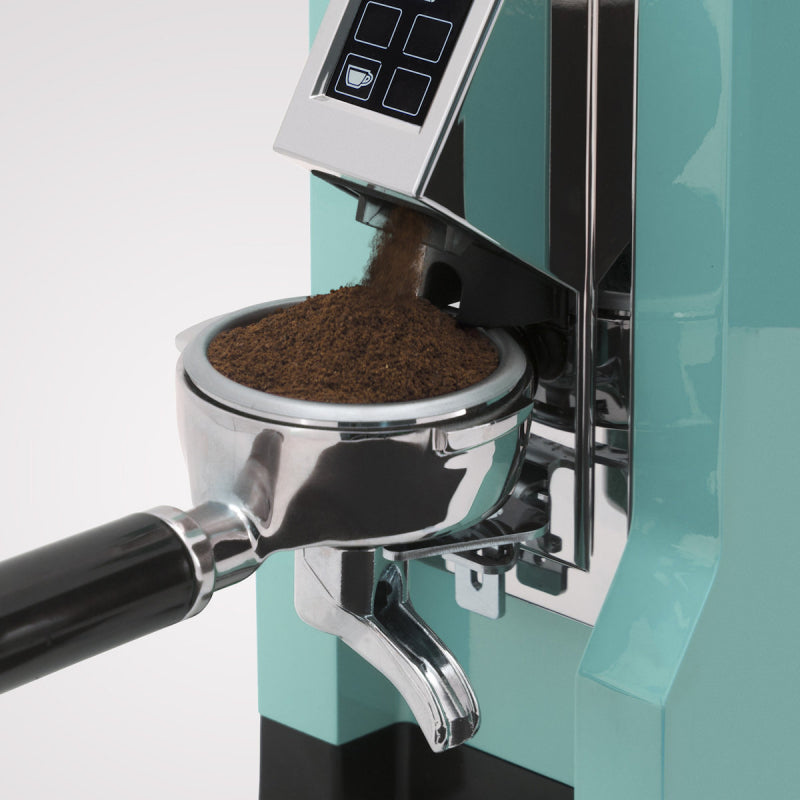 Commercial Eureka Mignon Specialita Coffee Grinder - Tiffany Blue/Chrome