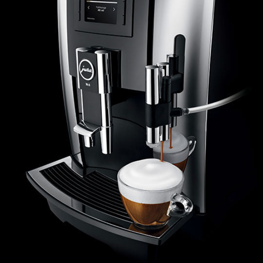 Jura WE8 Bean-to-Cup Coffee Machine with one-touch operation, 12 programmable drink options, and Pulse Extraction Process (P.E.P.), ideal for small offices and self-service areas I Redber Coffee