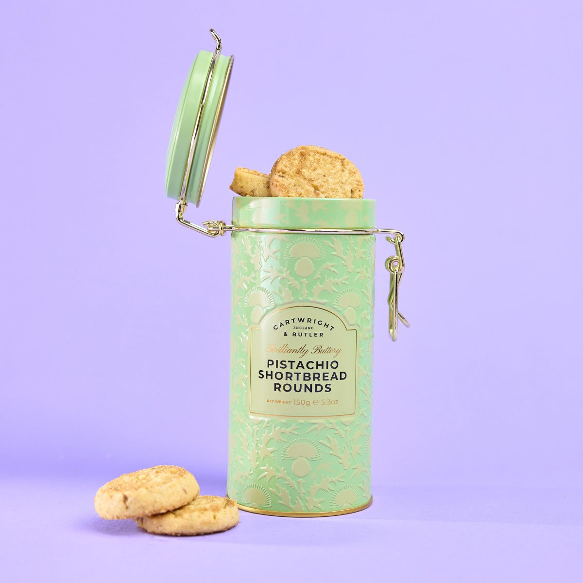 Cartwright & Butler Pistachio Shortbread Rounds in Tin — Wholesale