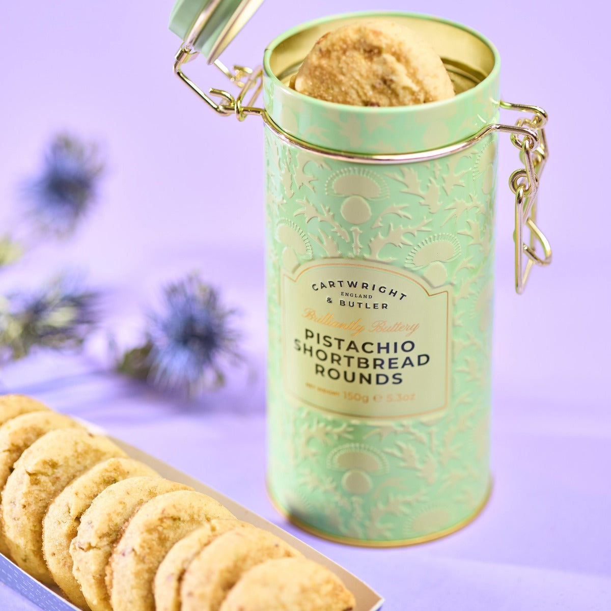 Cartwright & Butler Pistachio Shortbread Rounds in Tin — Wholesale