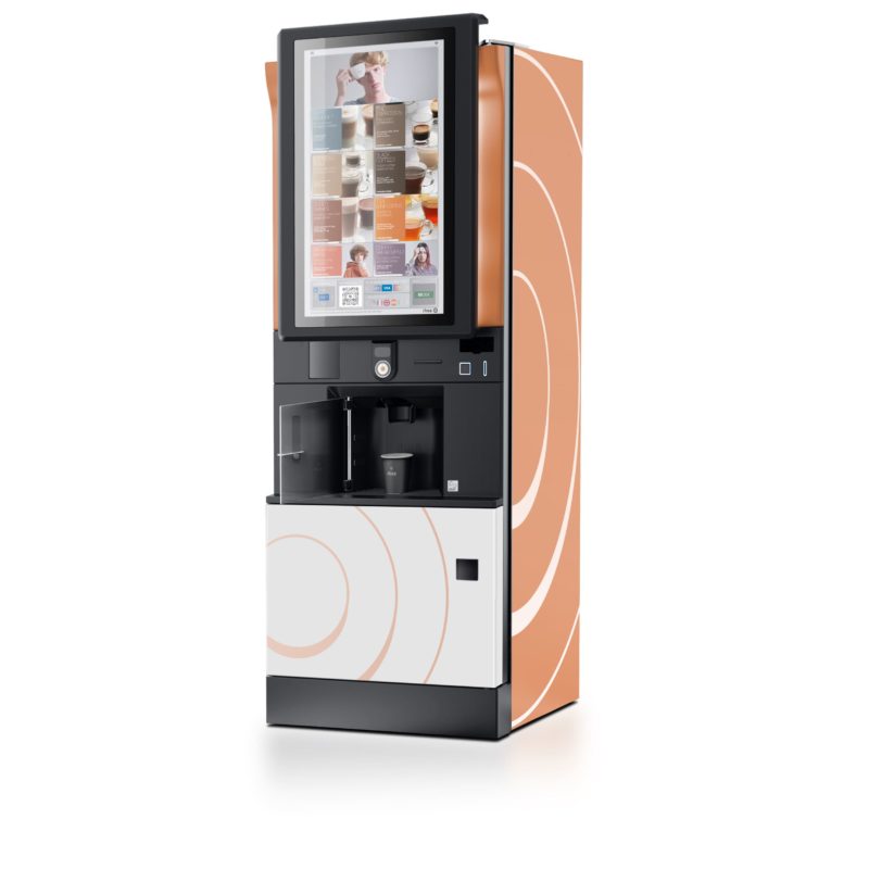 Digital kiosk with a touchscreen display on a white background