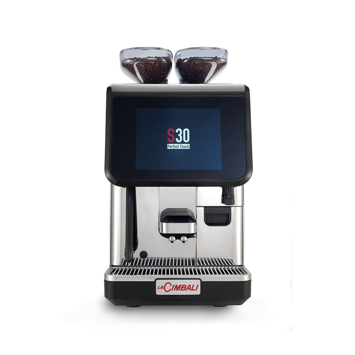La Cimbali S30 bean-to-cup coffee machine, ideal for bakeries, restaurants, and coffee chains. Features advanced cold milk foam technology for diverse drink options, a 10.4-inch touchscreen for easy customization, and durable Italian engineering. Perfect for high-demand environments seeking reliable, premium coffee quality.