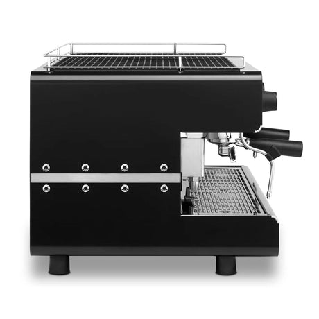 Black espresso machine on a white background