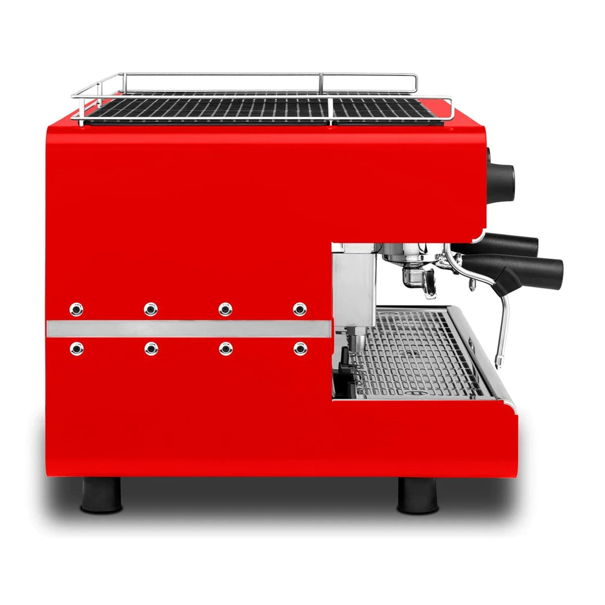 Red espresso machine on a white background