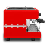 Red espresso machine on a white background