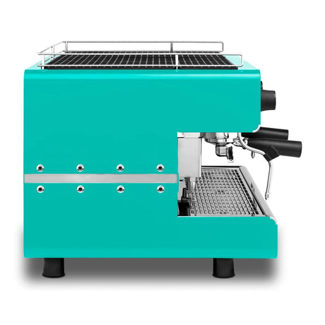 Turquoise espresso machine on a white background