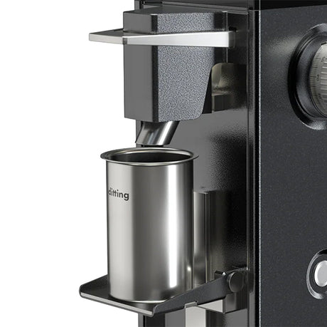 Coffee machine with a silver container attached on a white background