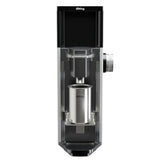 Black and silver coffee machine on a white background