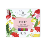 Whitaker's Fruit Creams chocolate box with colorful fruit illustrations on a white background