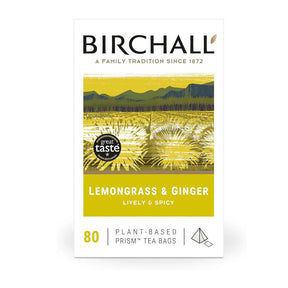 Birchall Lemongrass & Ginger tea package with a scenic design on a white background