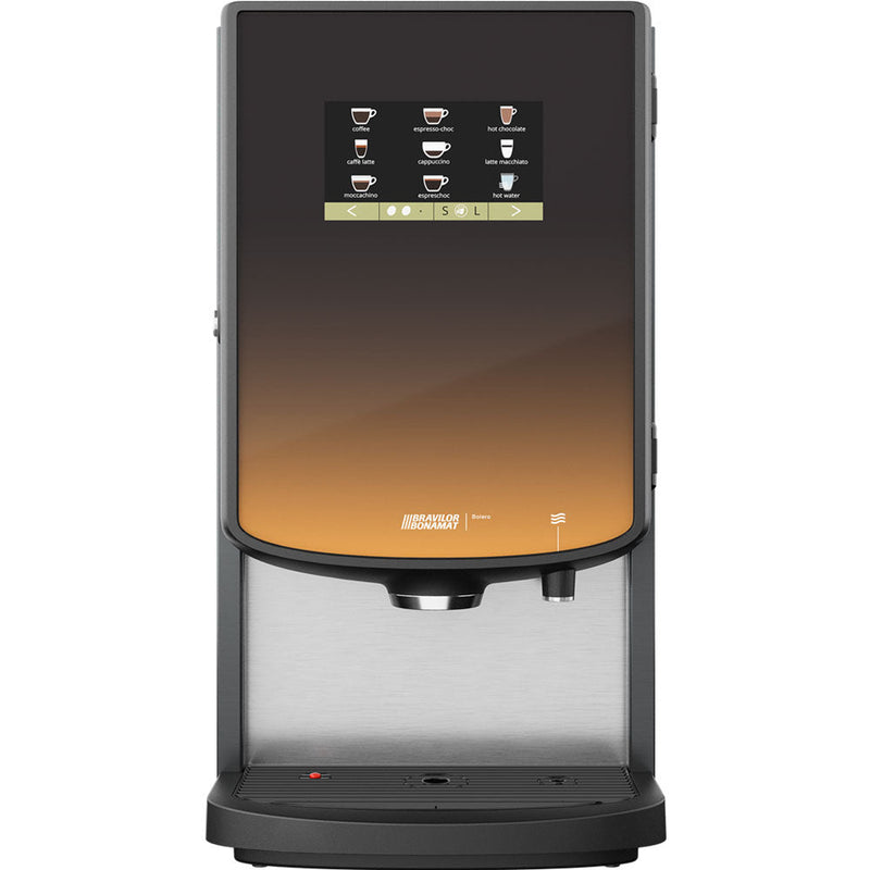 Bravilor Bonamat Bolero 43 Instant Beverage Machine with 4 canisters, fast brewing, and energy-saving mode, ideal for serving coffee, hot chocolate, and milk-based drinks in high-demand environments.