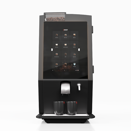 Bravilor Esprecious 22 Bean-to-Cup Coffee Machine – modern design with user-friendly touchscreen, dual canisters for coffee beans and instant ingredients, automatic rinsing program, and capacity for up to 220 cups per day. Perfect for large-scale environments.