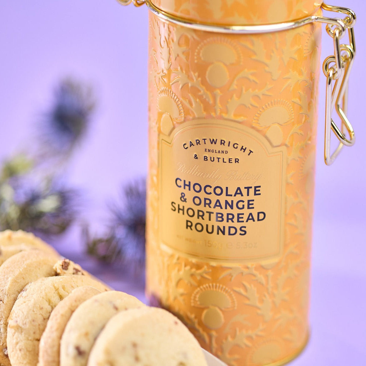 Cartwright & Butler Chocolate & Orange Shortbread Rounds in Tin — Wholesale