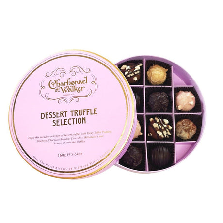 Chocolates in a 'Charbonnel et Walker' box on a white background