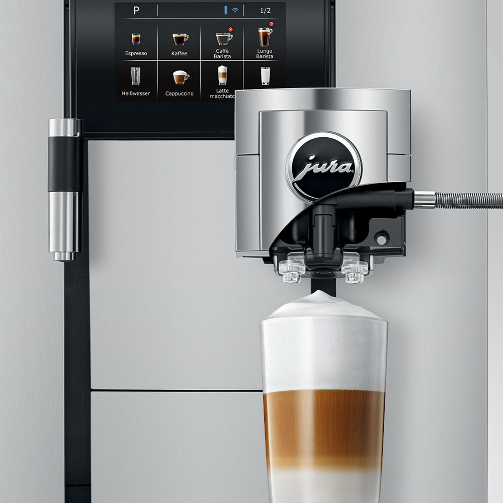 JURA GIGA X3 Gen II Pro Bean to Cup coffee machine with dual ceramic disc grinders, 4.3-inch touchscreen display, and Pulse Extraction Process, ideal for high-volume offices and self-service environments.