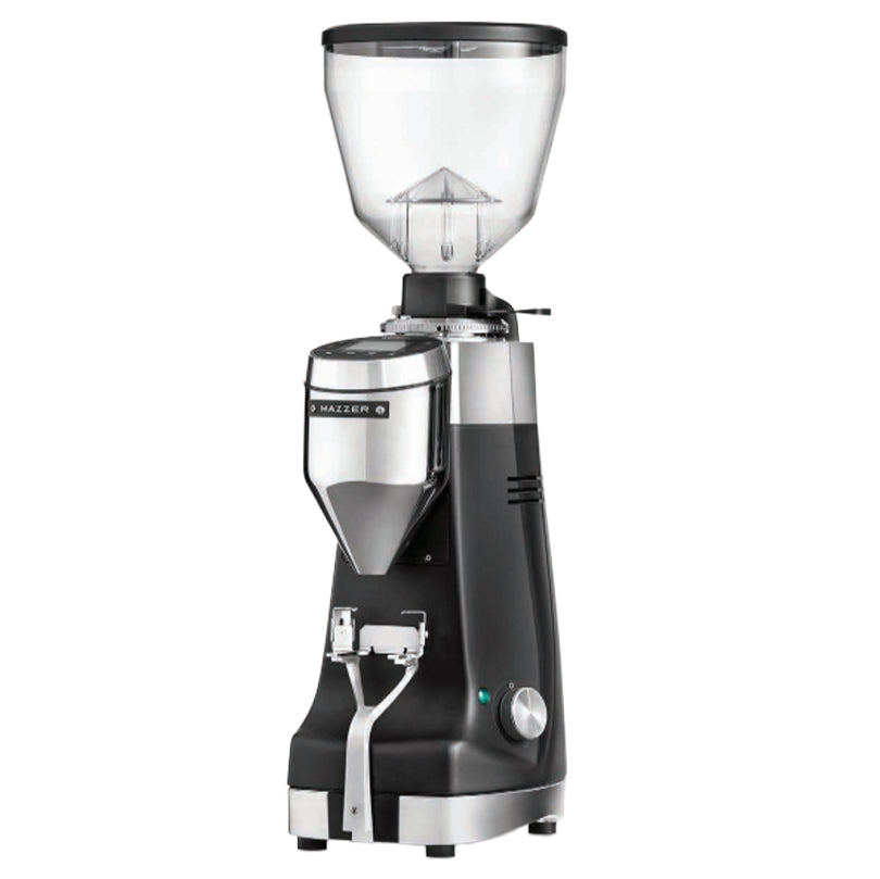 Mazzer Kony Sg on-demand espresso grinder in black with bean hopper