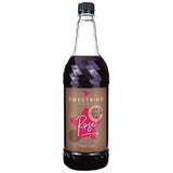 Bottle of Sweetbird Rose syrup on a white background