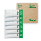 Sage Machine Descaler packets with a cardboard box on a white background