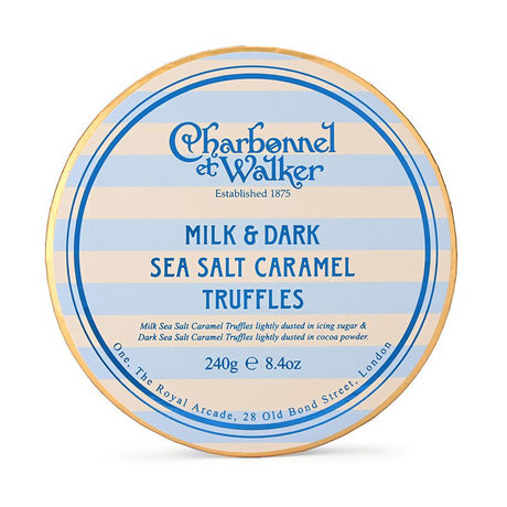 Charbonnel et Walker truffles packaging with blue and beige design
