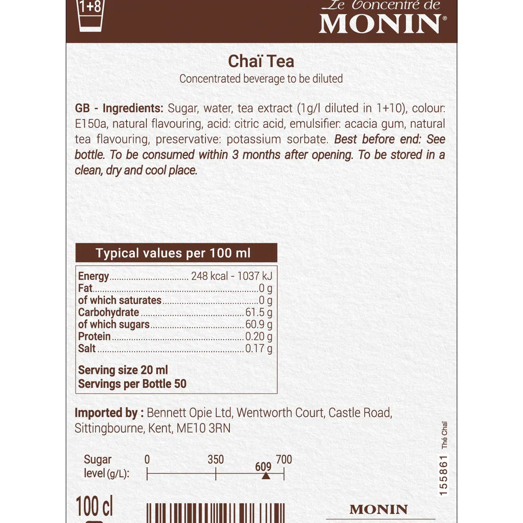 Monin Syrup Concentrate 1ltr - Chai Tea — Wholesale