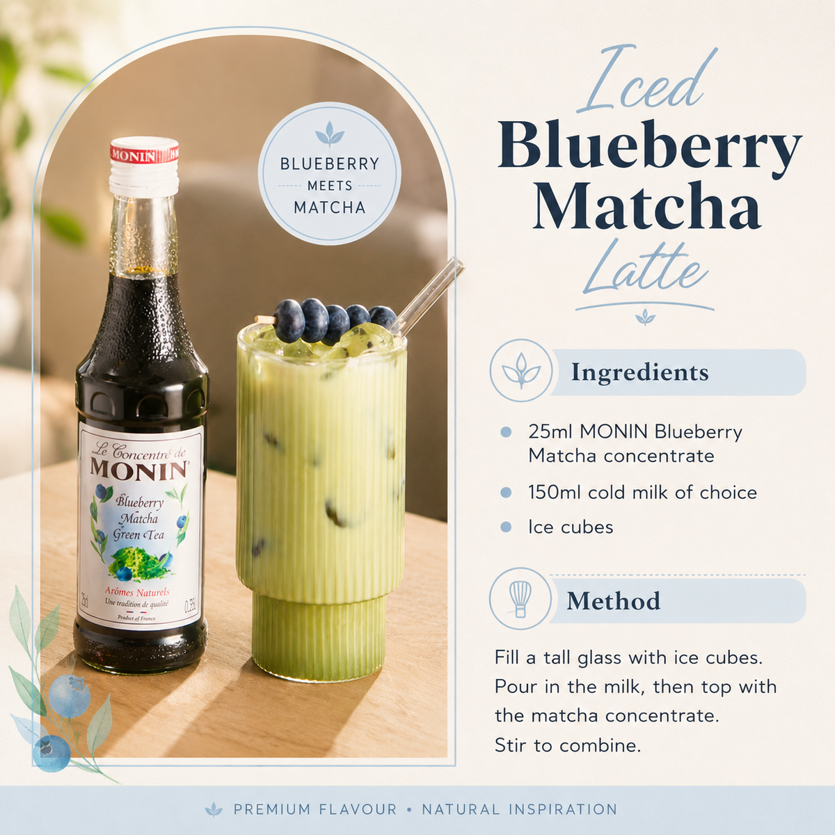 Monin Matcha Blueberry Green Tea 250ml — Wholesale